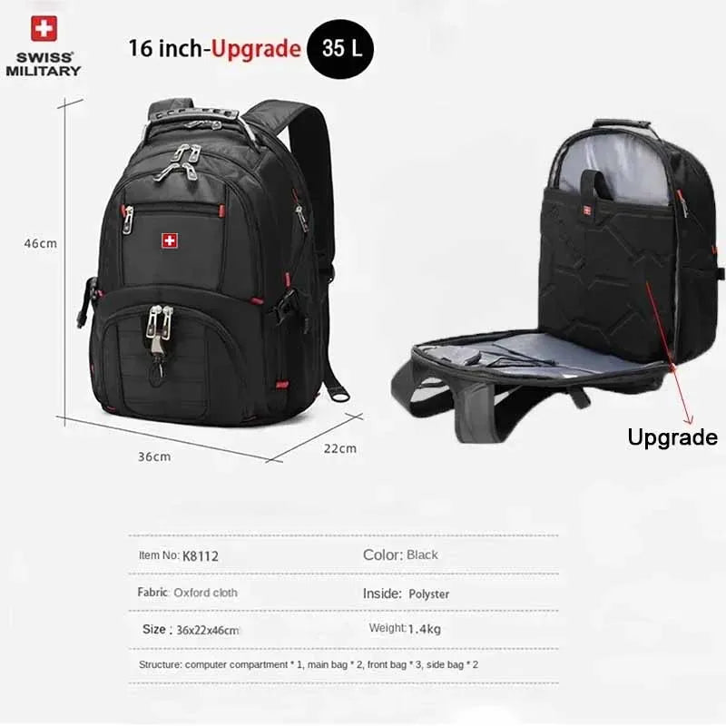 Waterproof Men's Backpack 15.6/17 Inch Laptop Backpacks Travel Bags Swiss-style