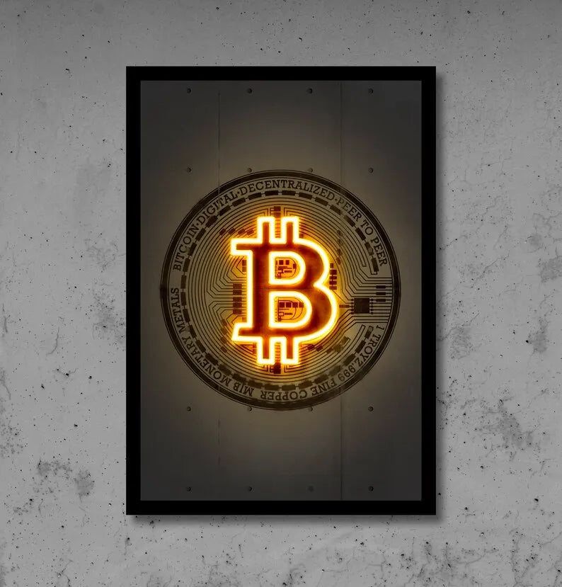 Modern Abstract Neon Style Bitcoin and Ethereum Art Poster Canvas Painting Wall Print Picture for Living Room Home Decor Cuadros
