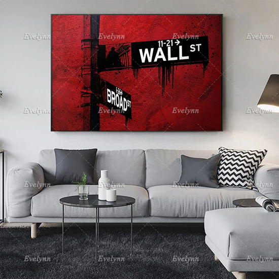 Lienzo decorativo de pared Red Wall St. | Decoración de oficina | Inversor, Mercado de valores, Bitcoin, Criptomonedas, Day Trader | Cuadro flotante de Wall Street