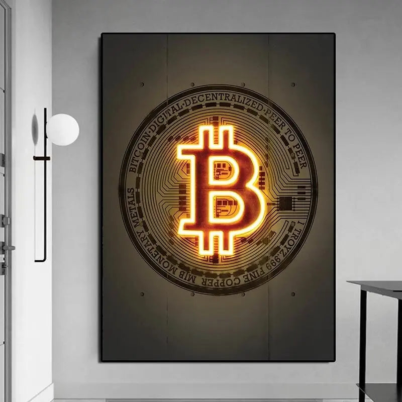 Neon Bitcoin Bull Crypto Gold Wall Art