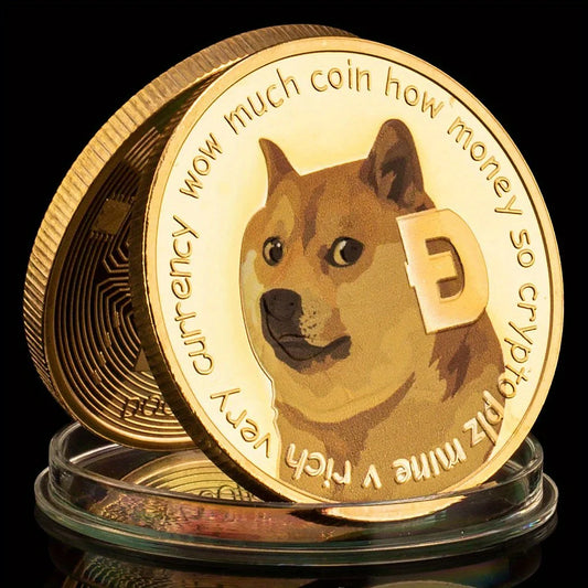 Dogecoin Collectible Golden Plated Souvenir Crypto Coin Physical Cryptocurrency Coin Collection Gift Commemorative Coin