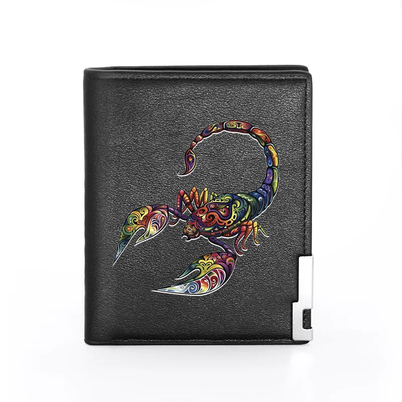 Cool Fashion Scorpion Design Theme Printing Leather Wallet Men Women Billfold Slim Credit Card Holders Short Purses