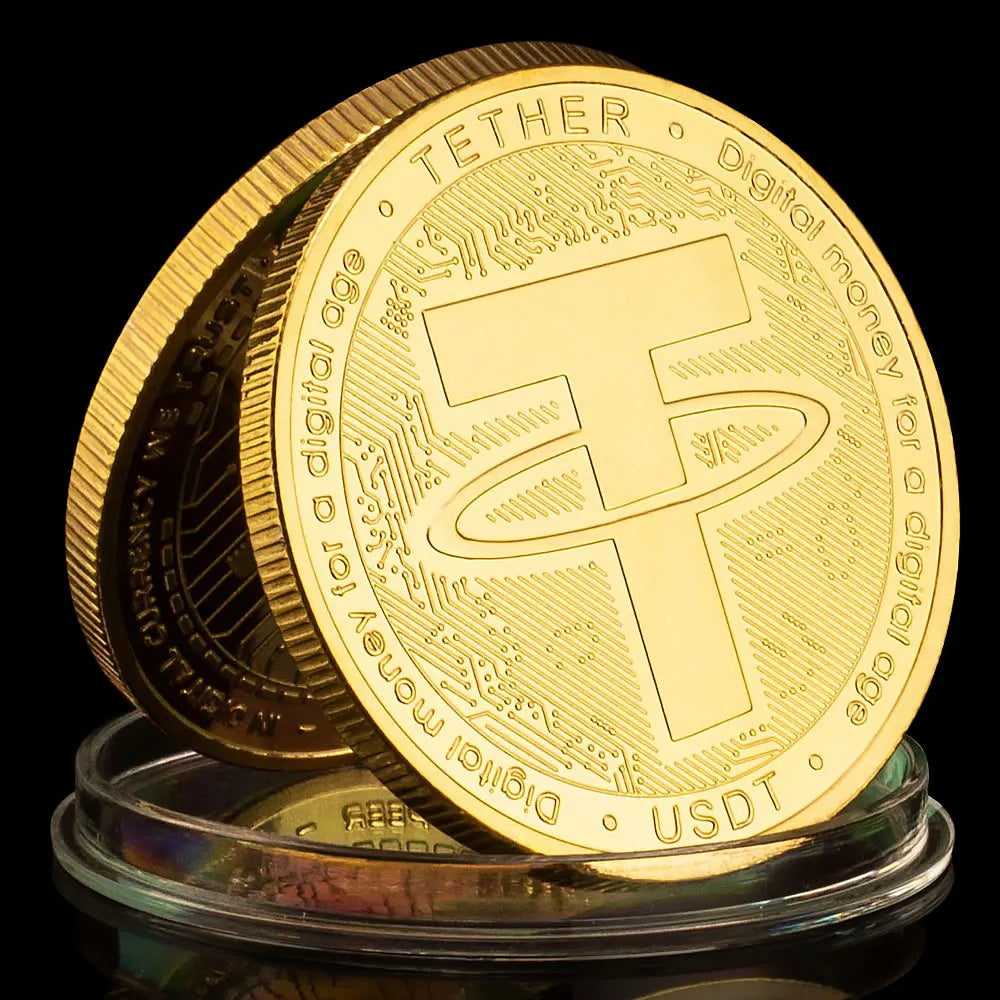 USDT Cryptocurrency Physical Coin Tether USD Collectible Golden Plated Crypto Coin Souvenir Gift Commemorative Coin