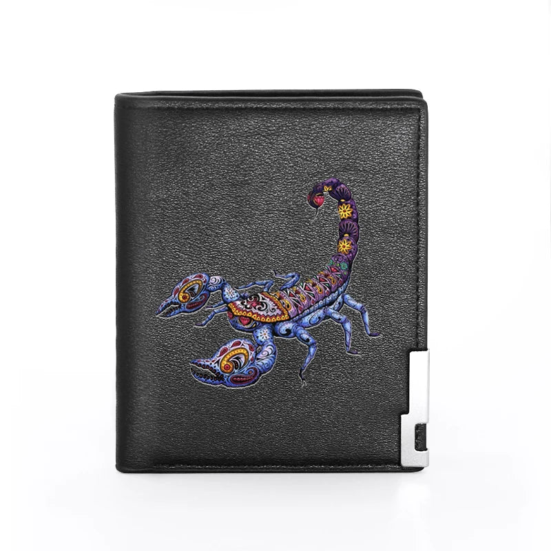 Cool Fashion Scorpion Design Theme Printing Leather Wallet Men Women Billfold Slim Credit Card Holders Short Purses