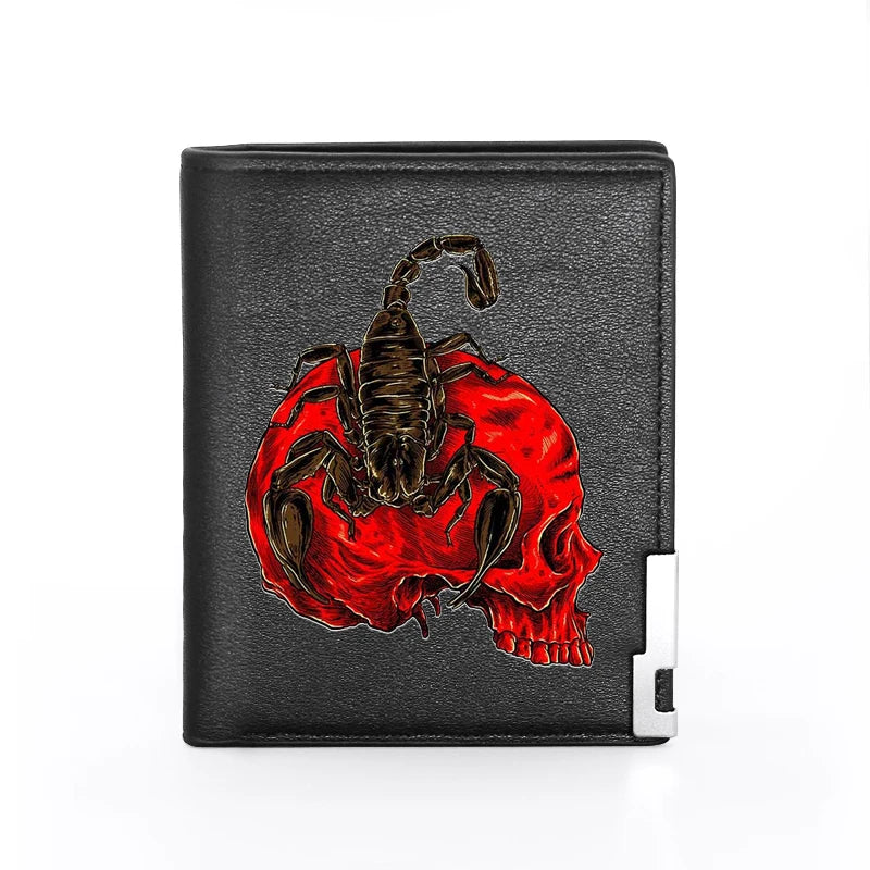 Cool Fashion Scorpion Design Theme Printing Leather Wallet Men Women Billfold Slim Credit Card Holders Short Purses