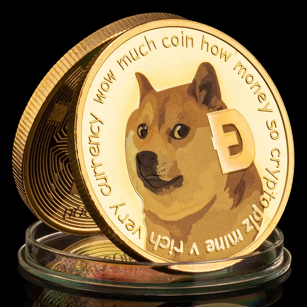 Dogecoin Collectible Golden Plated Souvenir Crypto Coin Physical Cryptocurrency Coin Collection Gift Commemorative Coin