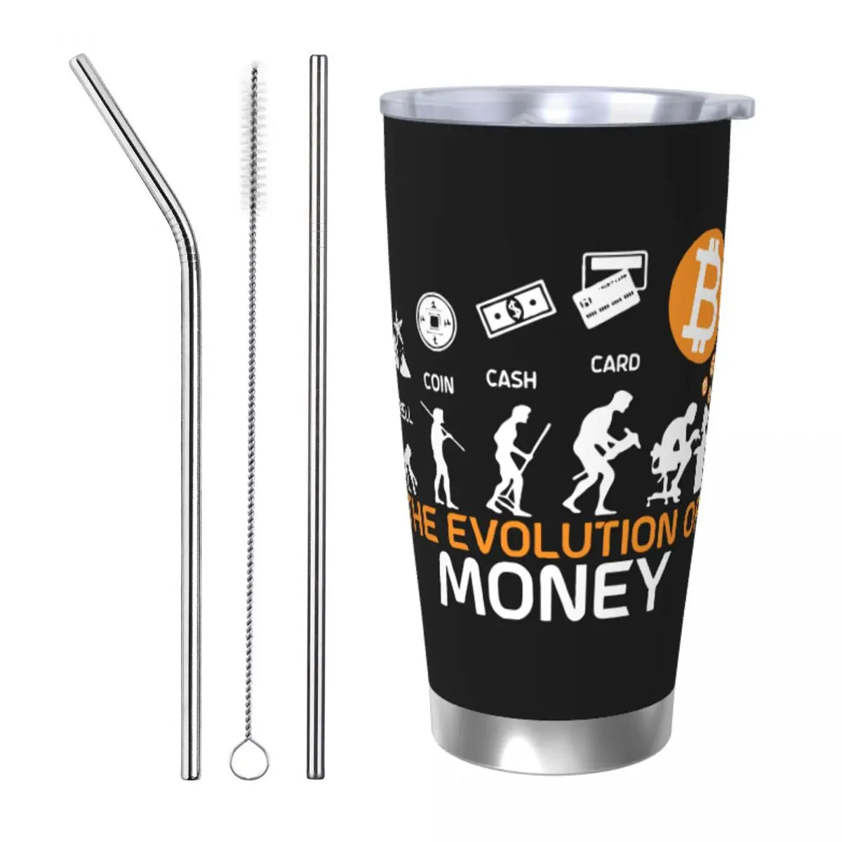 The Evolution Of Money Bitcoin Tumbler Vacuum Insulated Crypto Coin Coffee Cups Vacuum Flask Travel Outdoor Mugs Water Bottle