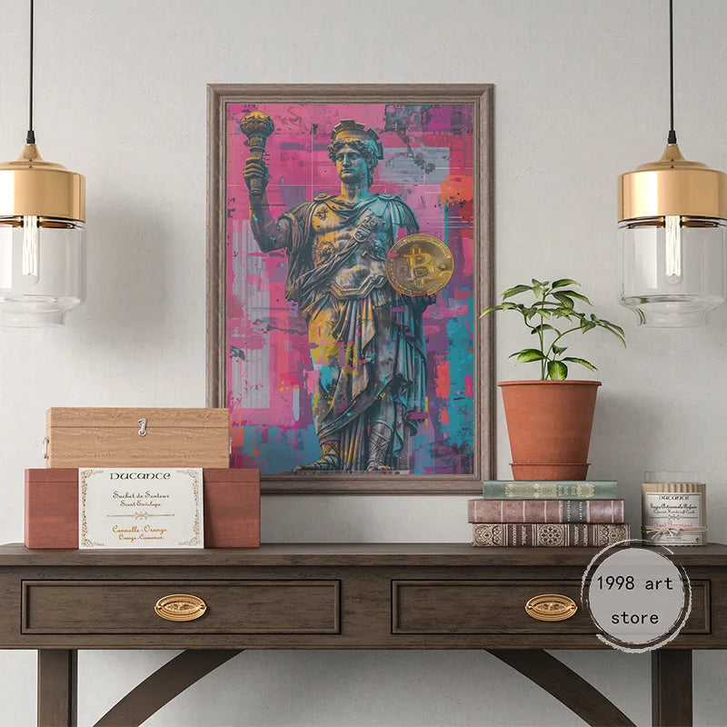 Modern The Creation of Bitcoin Crypto Greek God Portrait Art Poster Canvas Painting Wall Prints Picture Living Room Home Decor