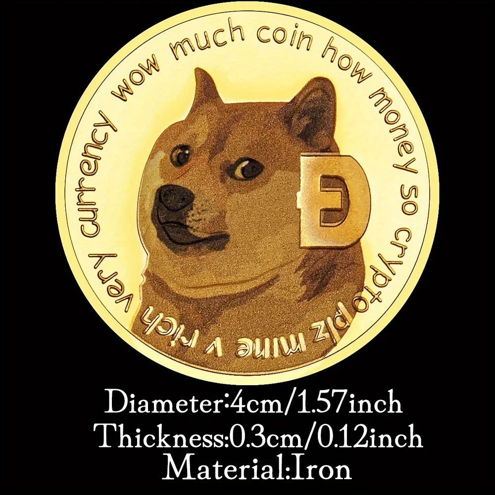 Dogecoin Collectible Golden Plated Souvenir Crypto Coin Physical Cryptocurrency Coin Collection Gift Commemorative Coin