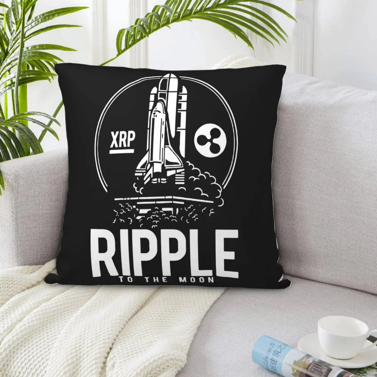 New Fashion Graphic Lettering Ripple To The Moon Btc Xrp Bitcoin Crypto Pillow Case