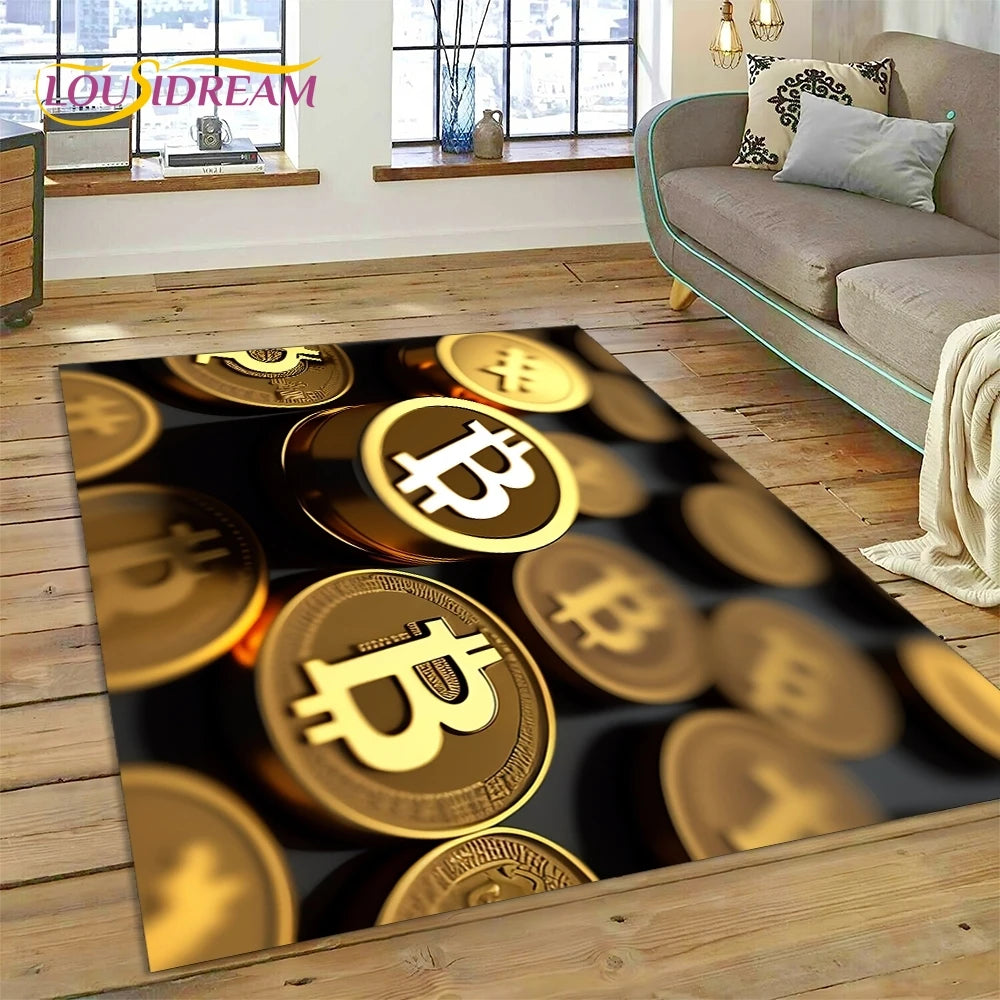 Bitcoin 3D Virtual Currency NFT Area Rug Carpet for Living Room