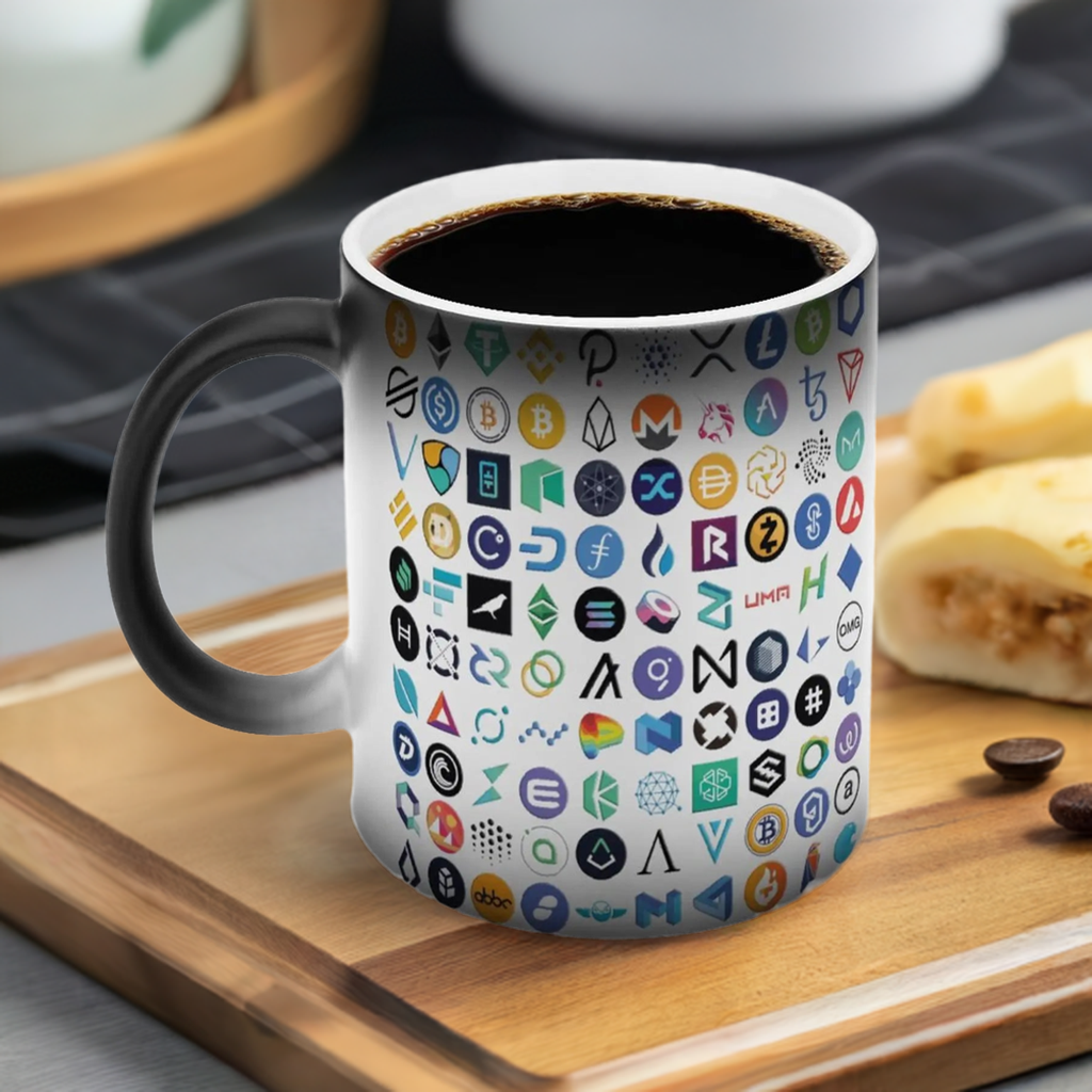 Crypto Logos Mug Bitcoin Chainlink Token Crypto Geek Investor Cafe The